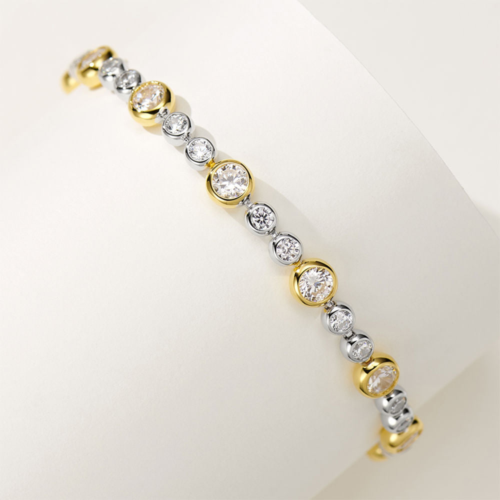 Two-Tone CZ Tennis Bracelet – Sterling Silver & Gold-Plated Bezel Set Cubic Zirconia