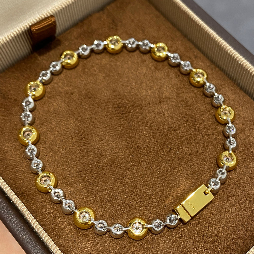 Two-Tone CZ Tennis Bracelet – Sterling Silver & Gold-Plated Bezel Set Cubic Zirconia