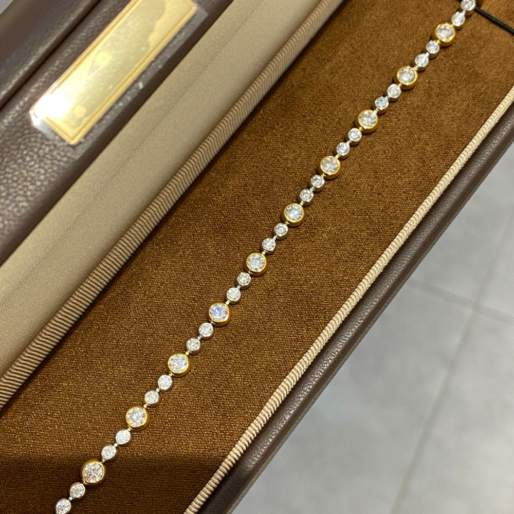 Two-Tone CZ Tennis Bracelet – Sterling Silver & Gold-Plated Bezel Set Cubic Zirconia
