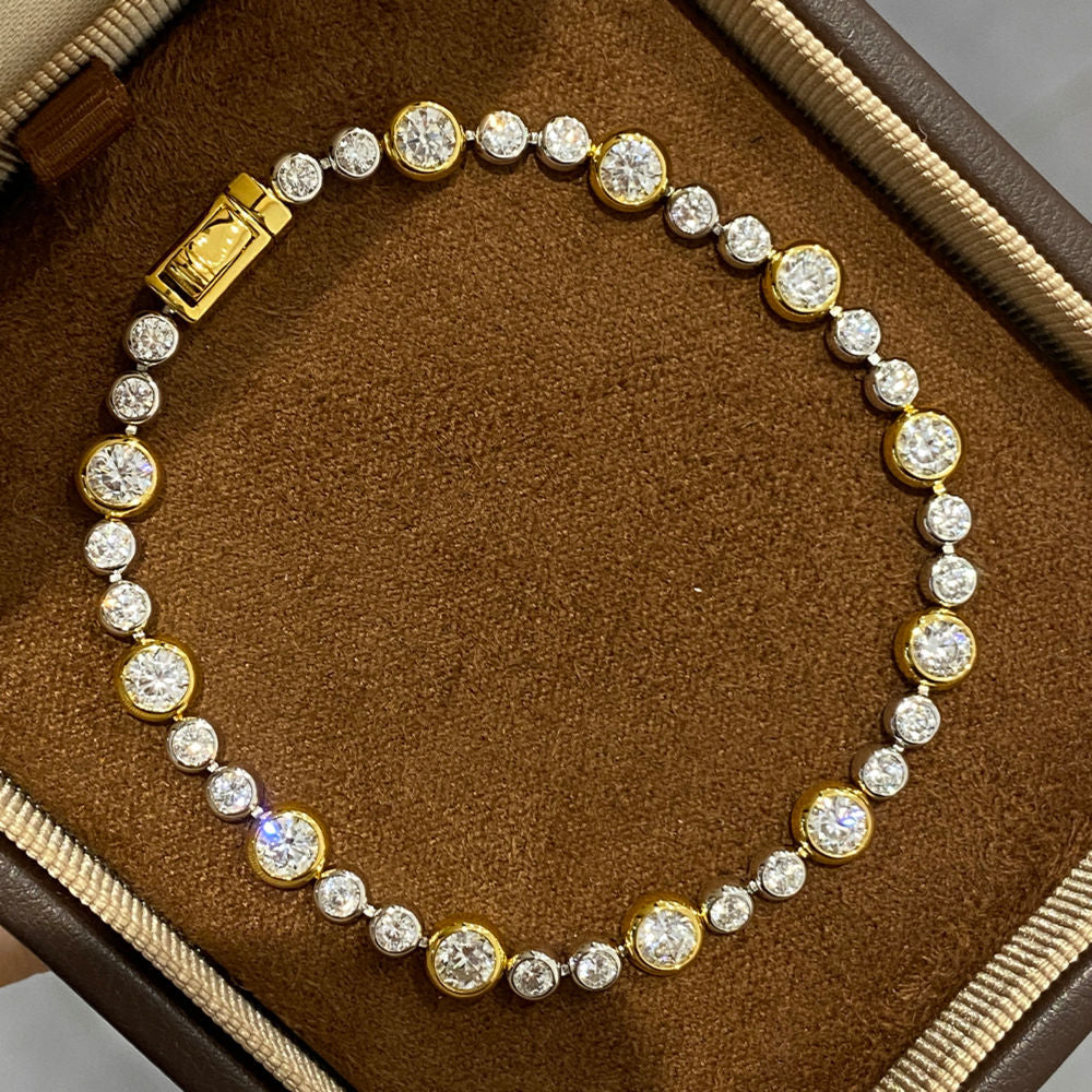 Two-Tone CZ Tennis Bracelet – Sterling Silver & Gold-Plated Bezel Set Cubic Zirconia