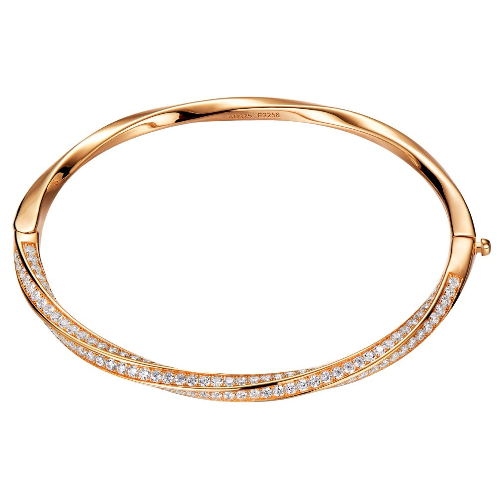 Sterling Silver Twisted Bangle Bracelet with Pavé-Set Cubic Zirconia