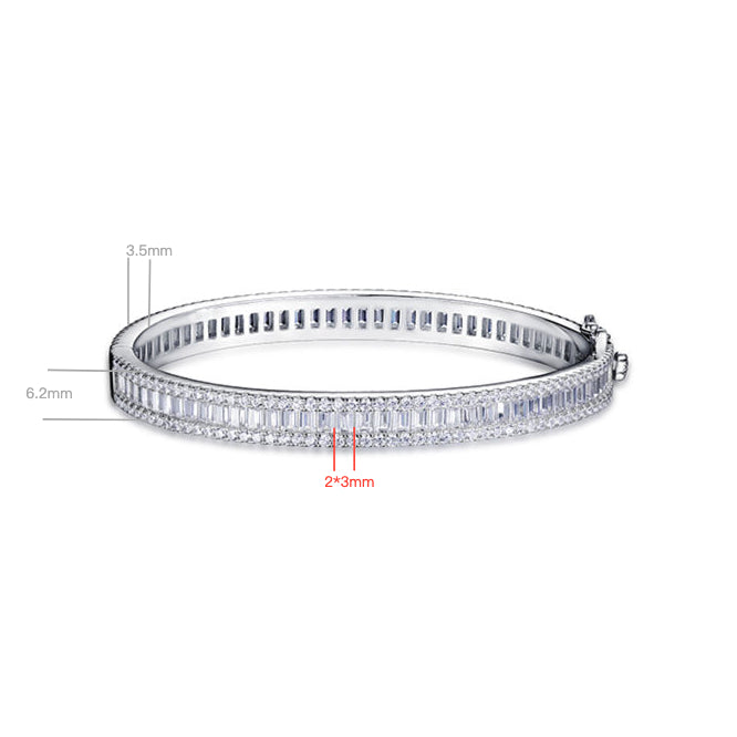 Sterling Silver Baguette and Round Zirconia Bangle Bracelet for Women
