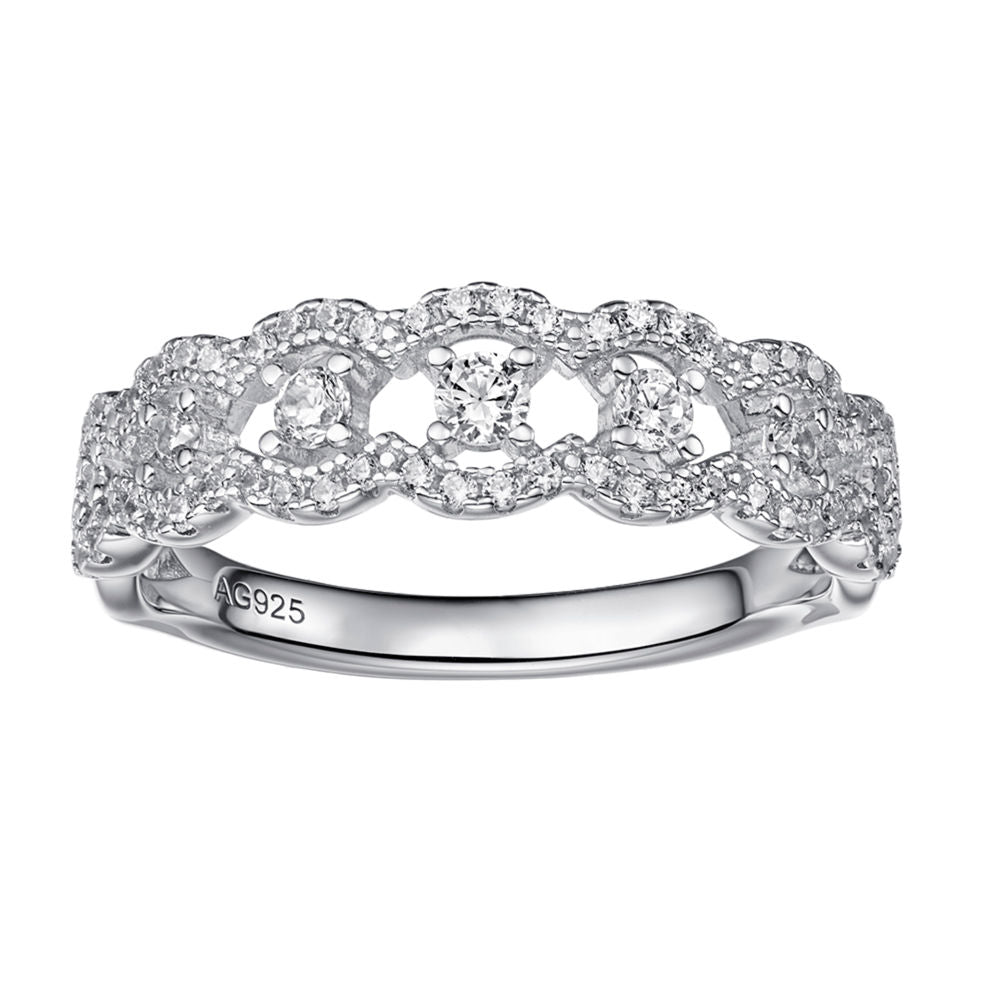 Sterling Silver Vintage Style Zirconia Band Ring for Women