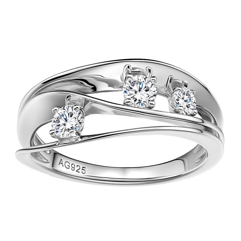 Sterling Silver Triple Round Cut Zirconia Bypass Ring for Women