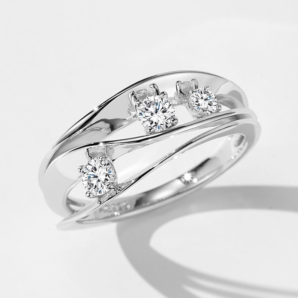 Sterling Silver Triple Round Cut Zirconia Bypass Ring for Women