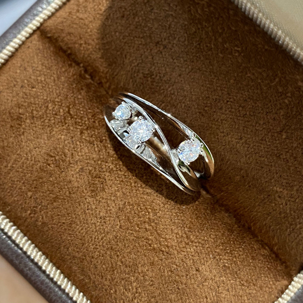 Sterling Silver Triple Round Cut Zirconia Bypass Ring for Women