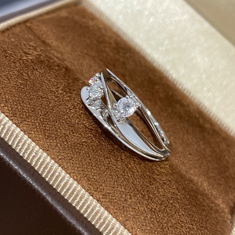 Sterling Silver Triple Round Cut Zirconia Bypass Ring for Women