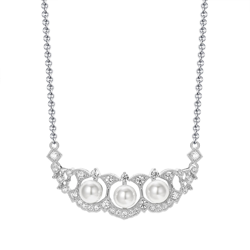 Sterling Silver Necklace with Swarovski Pearls – 925 Vintage Pearl Pendant Necklace, 5mm Pearls, 43cm Chain, Bridal Jewelry