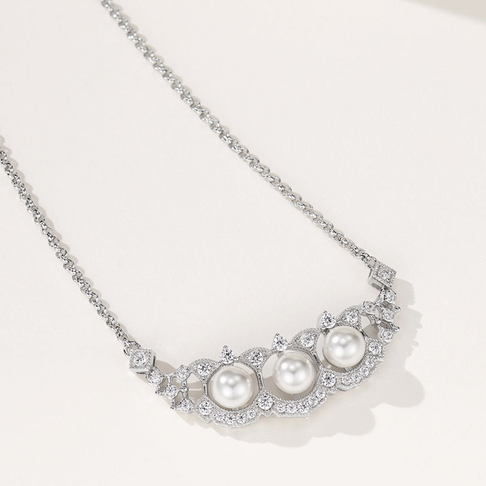 Sterling Silver Necklace with Swarovski Pearls – 925 Vintage Pearl Pendant Necklace, 5mm Pearls, 43cm Chain, Bridal Jewelry