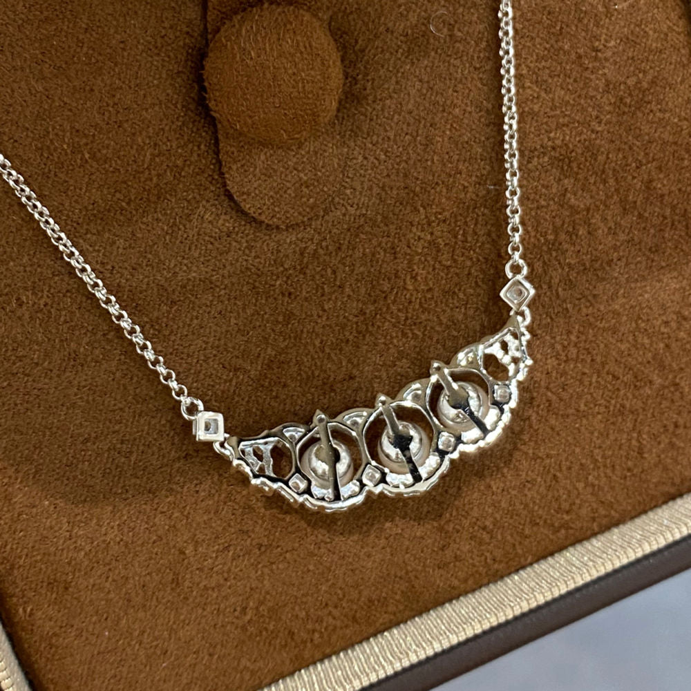 Sterling Silver Necklace with Swarovski Pearls – 925 Vintage Pearl Pendant Necklace, 5mm Pearls, 43cm Chain, Bridal Jewelry