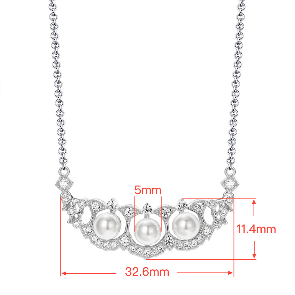 Sterling Silver Necklace with Swarovski Pearls – 925 Vintage Pearl Pendant Necklace, 5mm Pearls, 43cm Chain, Bridal Jewelry