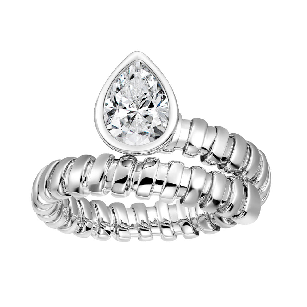 925 Sterling Silver Spiral Ring with 1.25 Carat Pear-Shaped Zircon