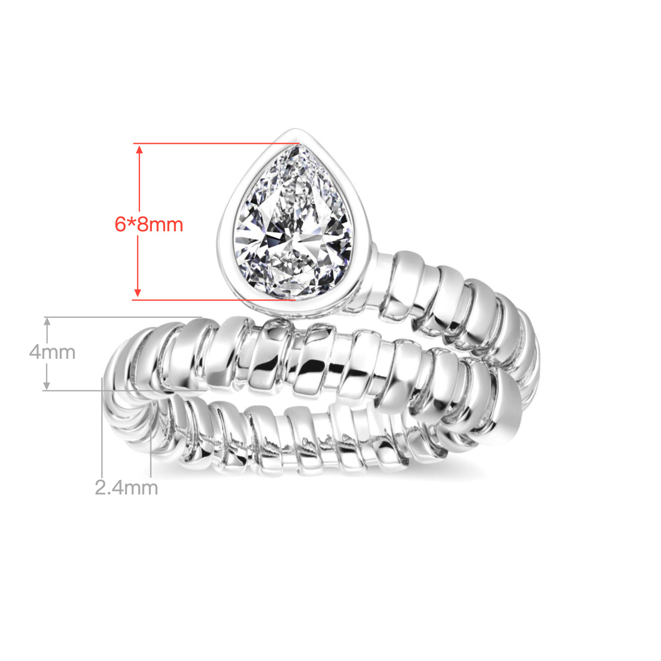 925 Sterling Silver Spiral Ring with 1.25 Carat Pear-Shaped Zircon
