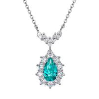 Sterling Silver Lab-Created Paraiba Tourmaline Pendant Necklace – 6x10mm Teardrop Stone