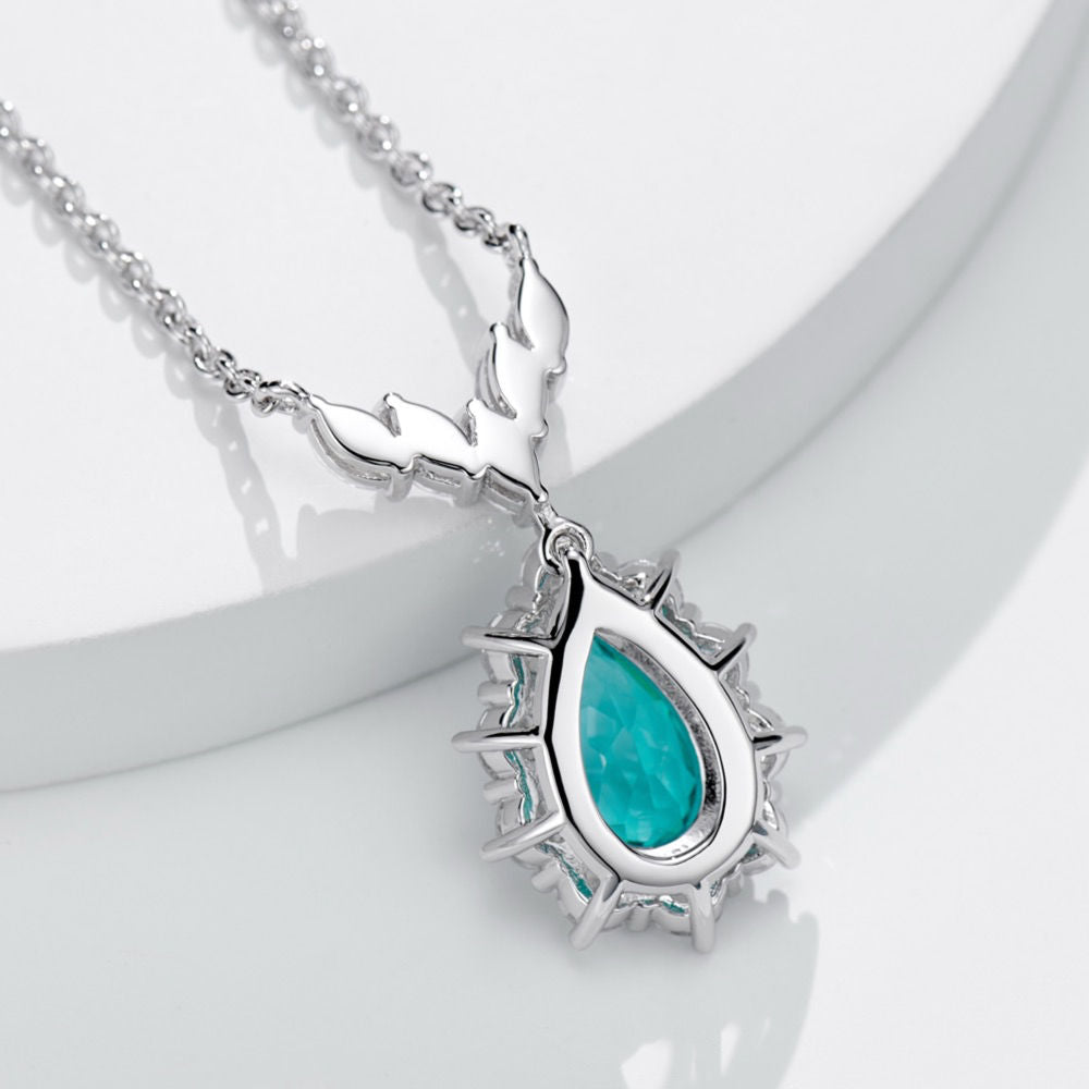 Sterling Silver Lab-Created Paraiba Tourmaline Pendant Necklace – 6x10mm Teardrop Stone