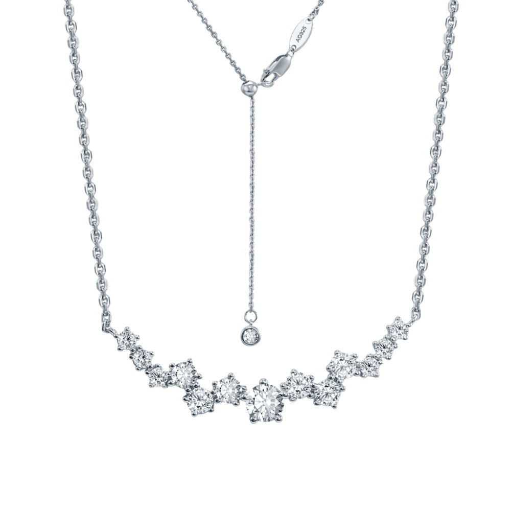 Sterling Silver Adjustable Necklace with Graduated Round Cut Simulated Diamonds