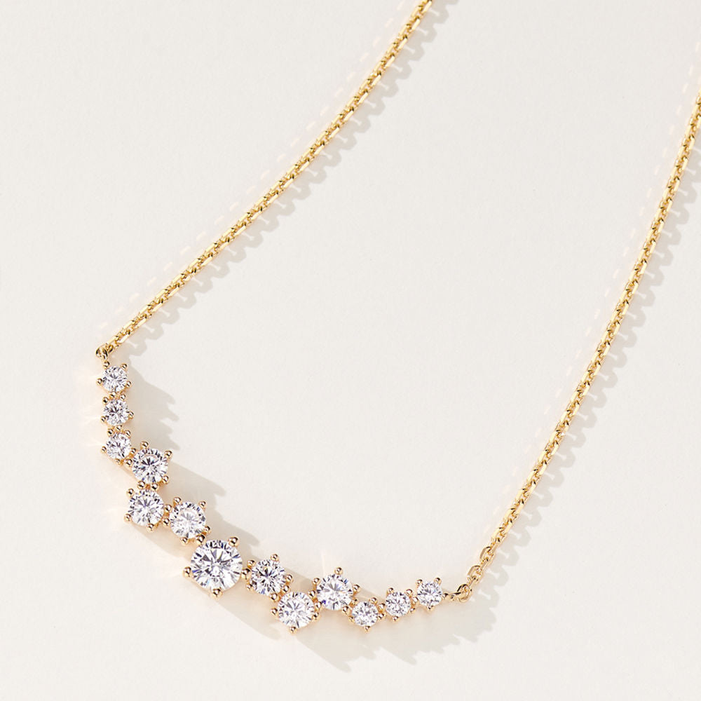 Graduated Round Cut Cubic Zirconia Adjustable Necklace, 18K Gold or White Gold Plated Sterling Silver, Daily Wear Gift