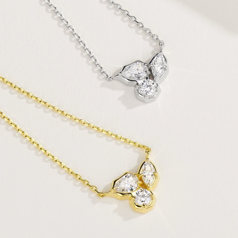 Sterling Silver Butterfly Pendant Necklace with Marquise and Round Cubic Zirconia