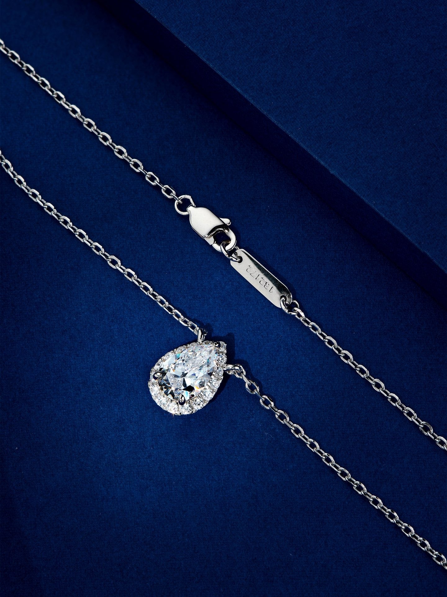 Sterling Silver Pear Cut Halo Pendant Necklace with 6x9mm Cubic Zirconia,