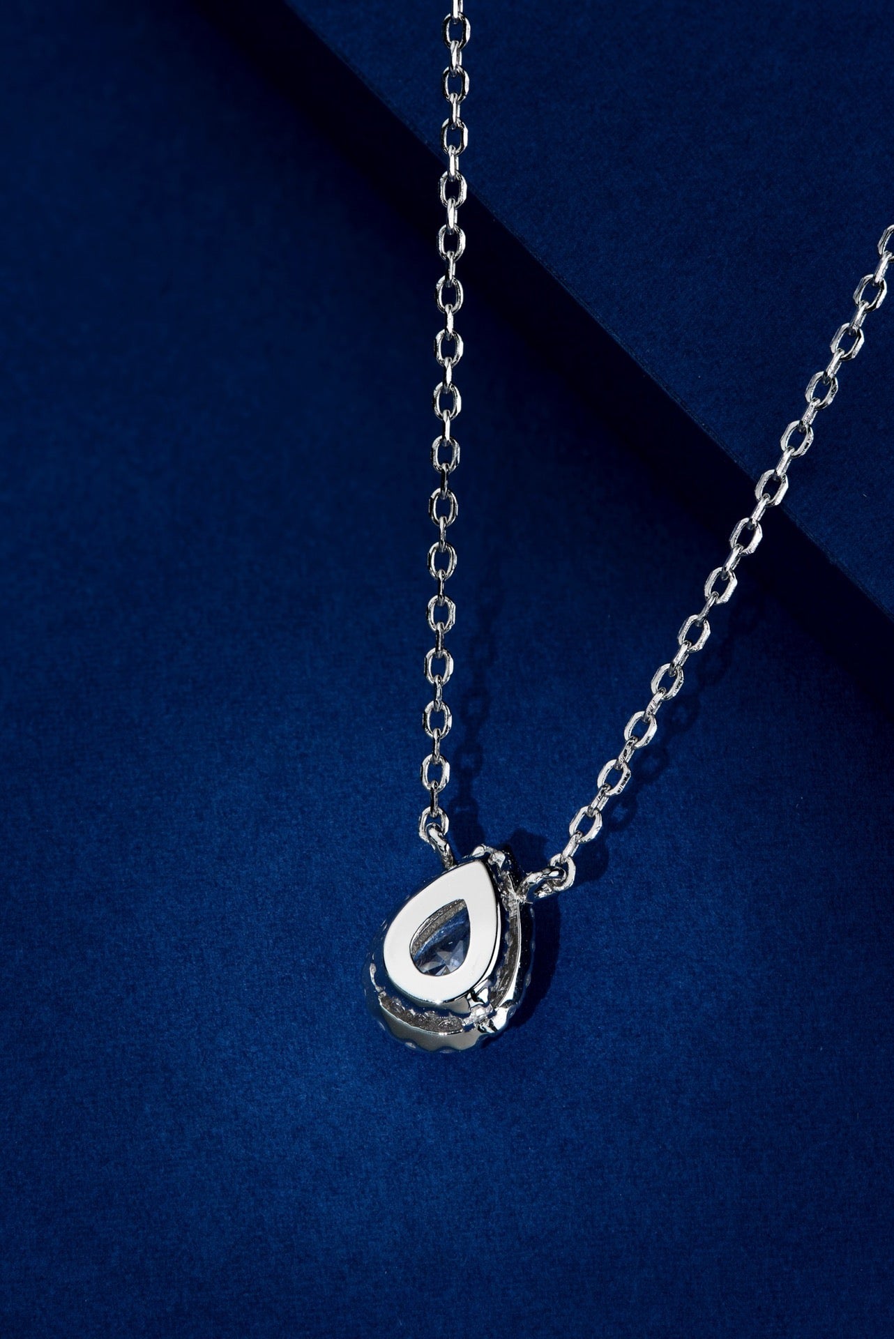 Sterling Silver Pear Cut Halo Pendant Necklace with 6x9mm Cubic Zirconia,