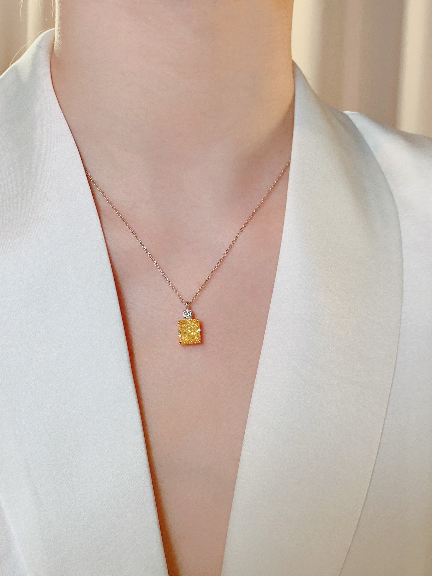 5CT Zircon Jewelry Set – Necklace & Stud Earrings in 18K White Gold-Plated Silver