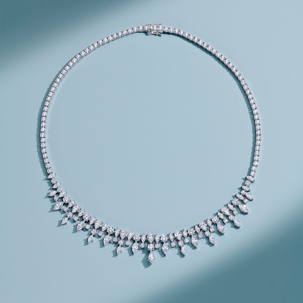 Convertible Zircon Necklace – 3 Styles with Yellow Gem, Pearl & Fringe Chain