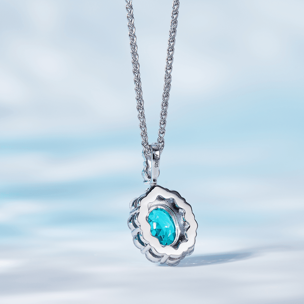 Lab-Created Paraiba Tourmaline Necklace – 2.2CT Teardrop Pendant with Halo, GRC Certified