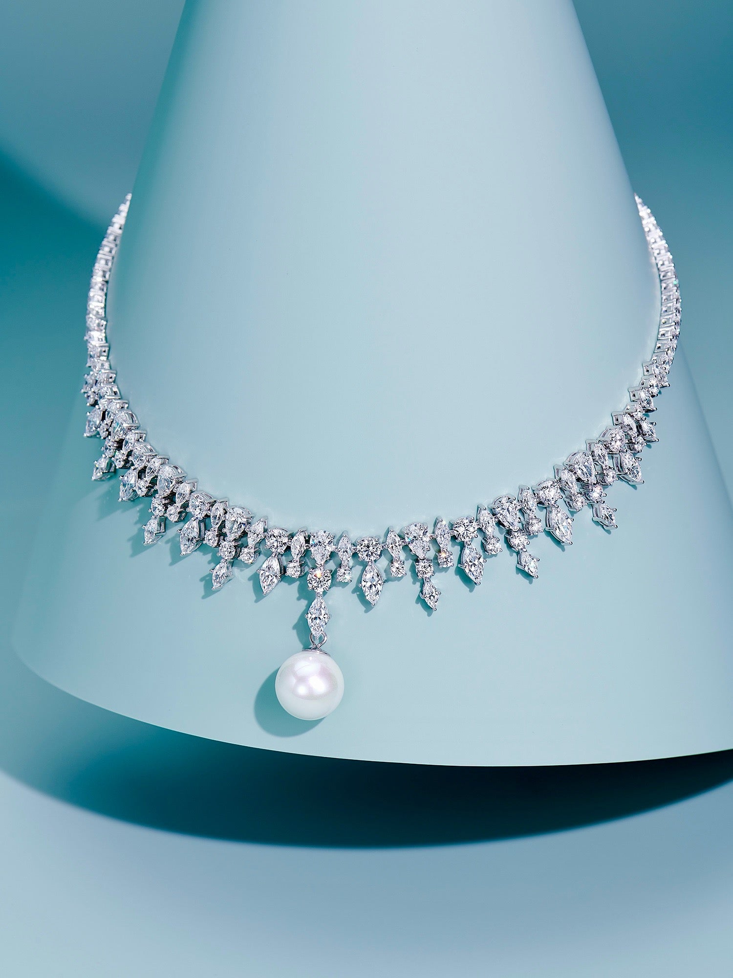 Convertible Zircon Necklace – 3 Styles with Yellow Gem, Pearl & Fringe Chain