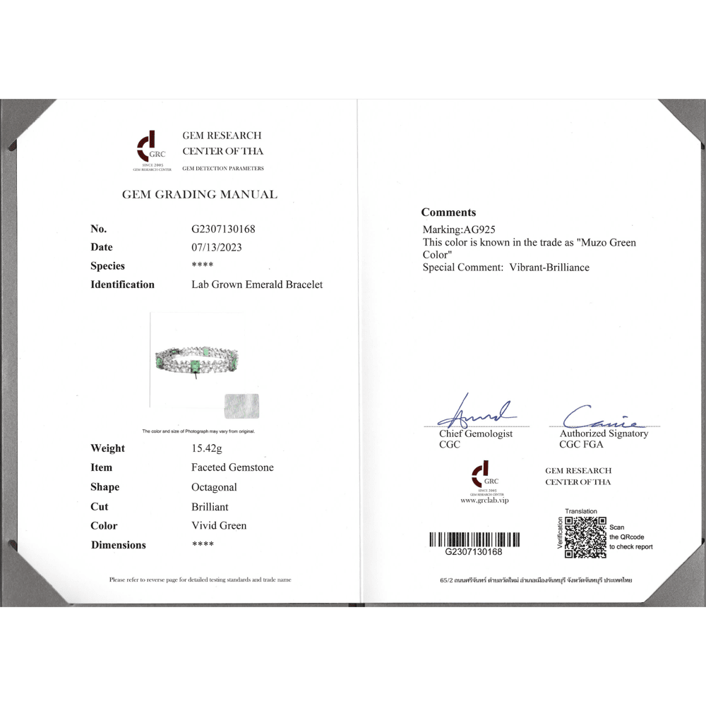 Lab-Grown Emerald Bracelet with Natural Zircon – 18K White Gold Plated S925 Silver