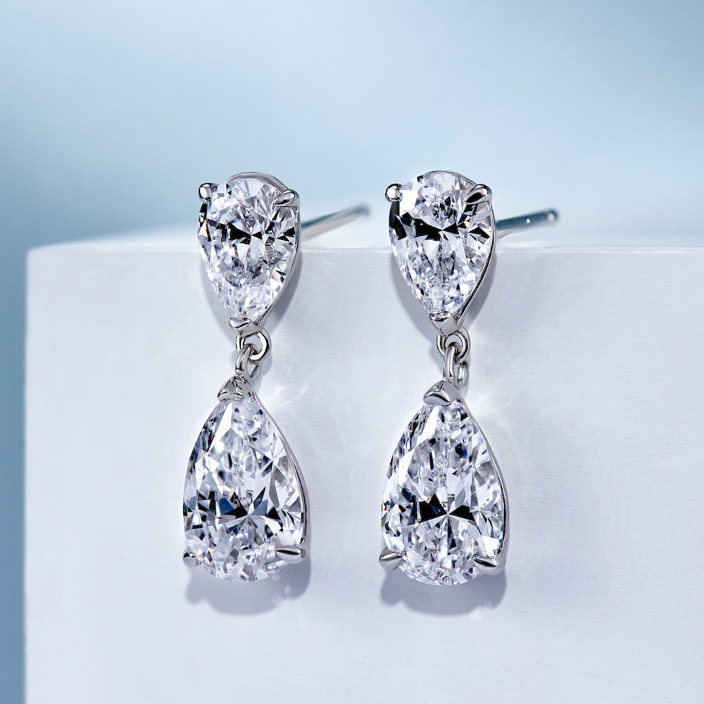 Teardrop Zircon Earrings – 1.5CT + 0.75CT, 18K Gold-Plated S925 Silver