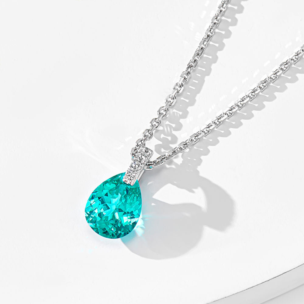 Minimalist Paraiba Teardrop Necklace – 1.25ct Lab-Created Paraiba Gemstone, 45cm Chain, Silver or Gold Tone