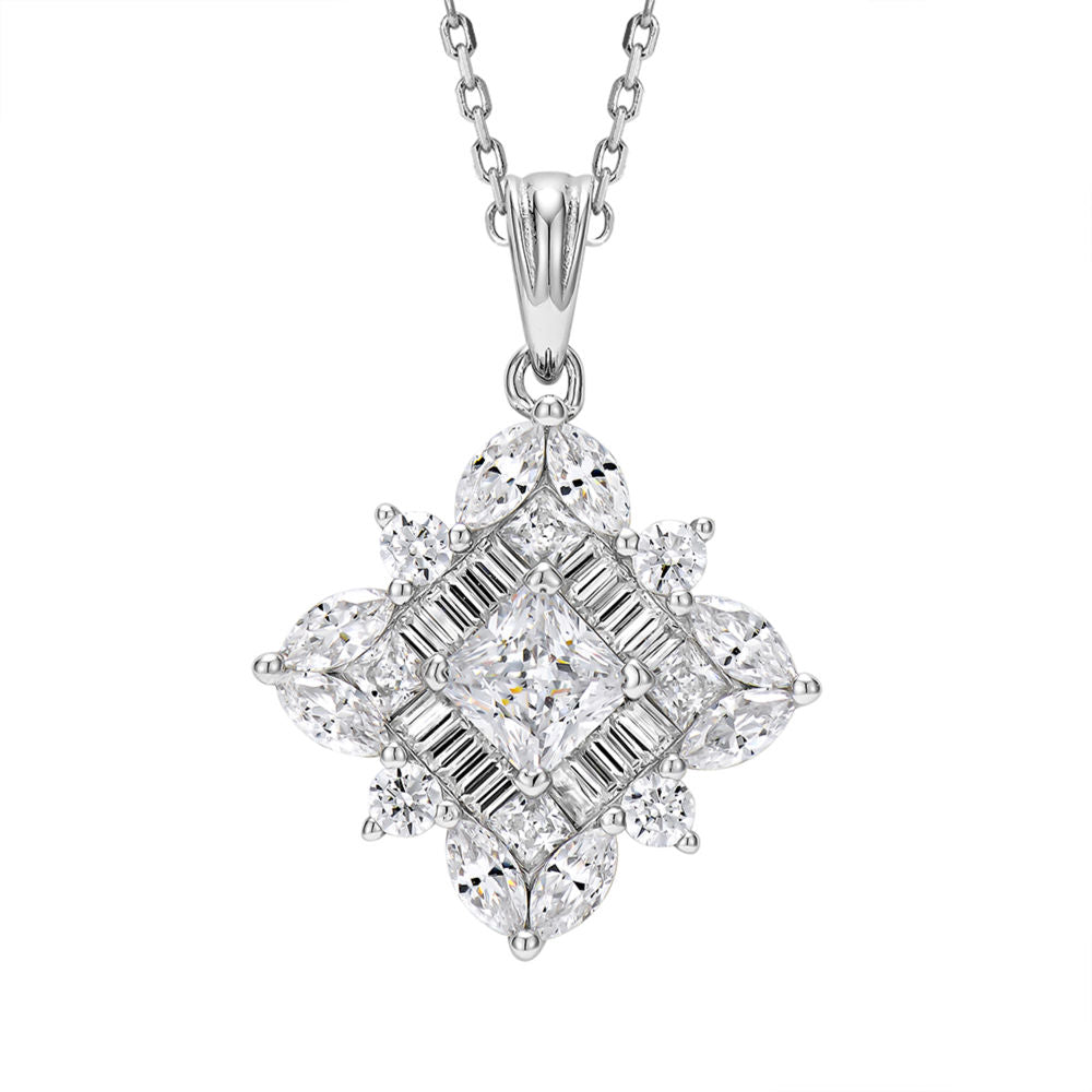 Starburst Princess-Cut Pendant Necklace – 4.5×4.5mm Cubic zicron, 45cm Chain, Gold-Plated Silver