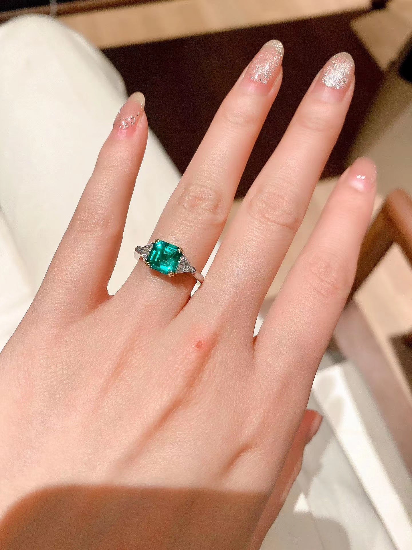 1.5CT Lab-Created Colombian Emerald Ring – Vivid Green, S925, 18K White Gold Plated