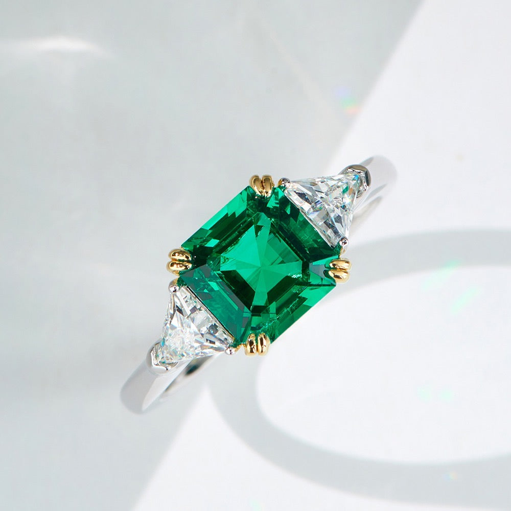 1.5CT Lab-Created Colombian Emerald Ring – Vivid Green, S925, 18K White Gold Plated