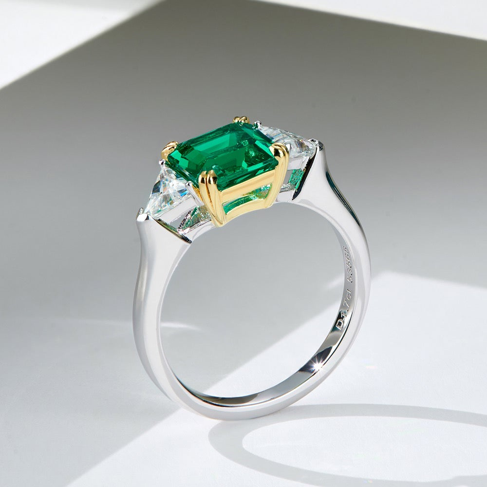 1.5CT Lab-Created Colombian Emerald Ring – Vivid Green, S925, 18K White Gold Plated