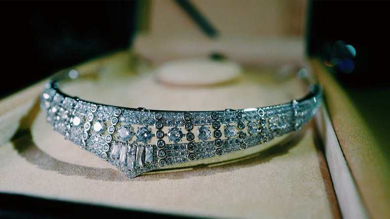 Luxurious Wedding Bridal Tiara - Natural Zircon, Elegantly Plated in 24K White Gold