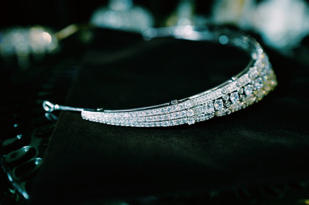 Luxurious Wedding Bridal Tiara - Natural Zircon, Elegantly Plated in 24K White Gold