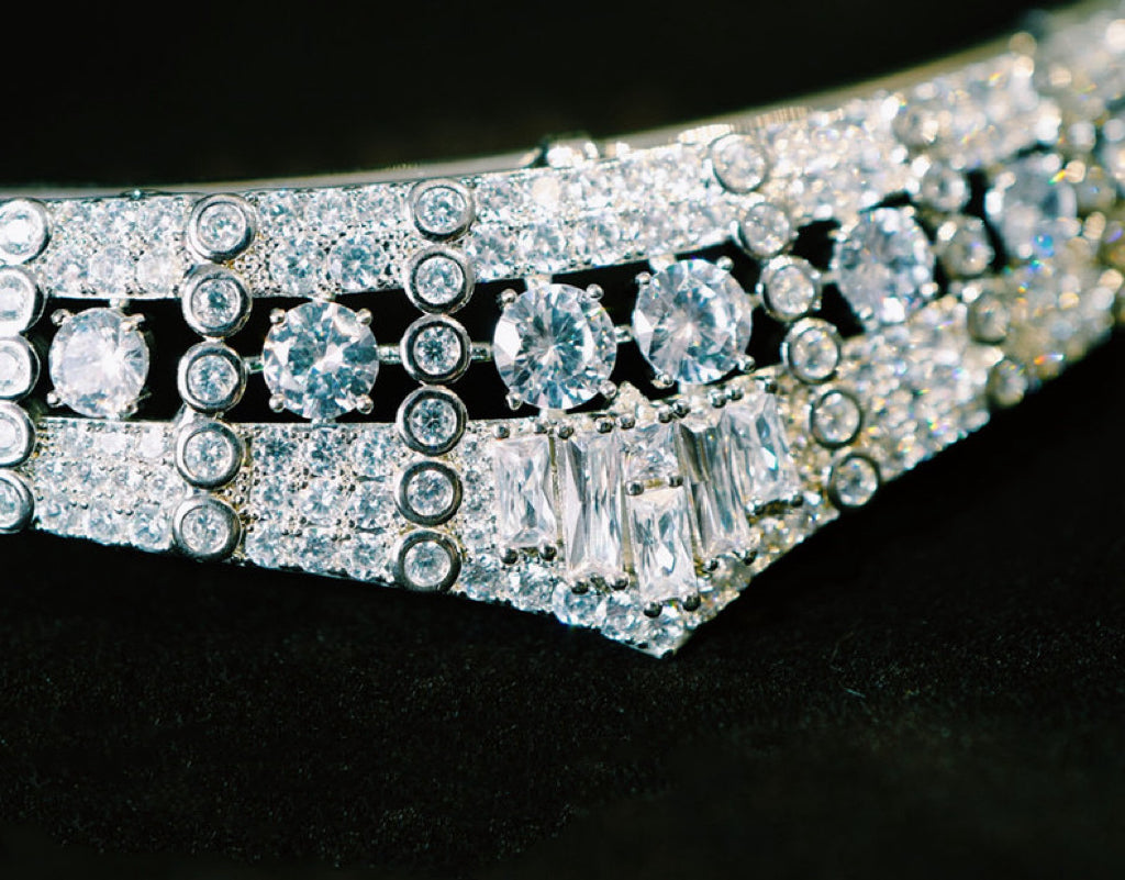 Luxurious Wedding Bridal Tiara - Natural Zircon, Elegantly Plated in 24K White Gold