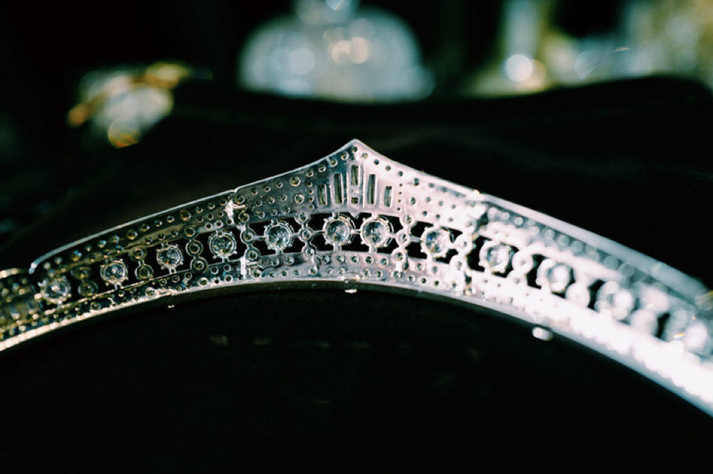 Luxurious Wedding Bridal Tiara - Natural Zircon, Elegantly Plated in 24K White Gold