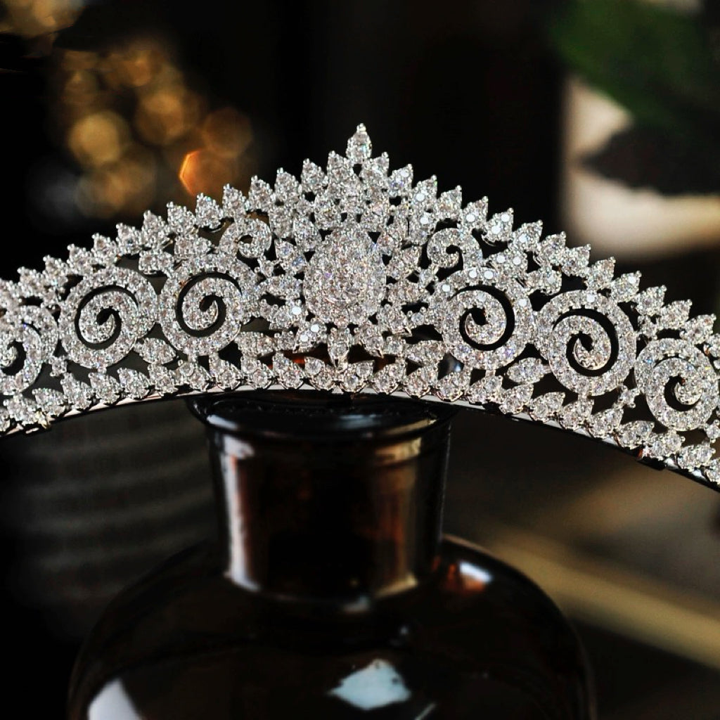 Exquisite High-Quality Bridal Tiara - Natural Zircon Embellishments, 24K White Gold Plated
