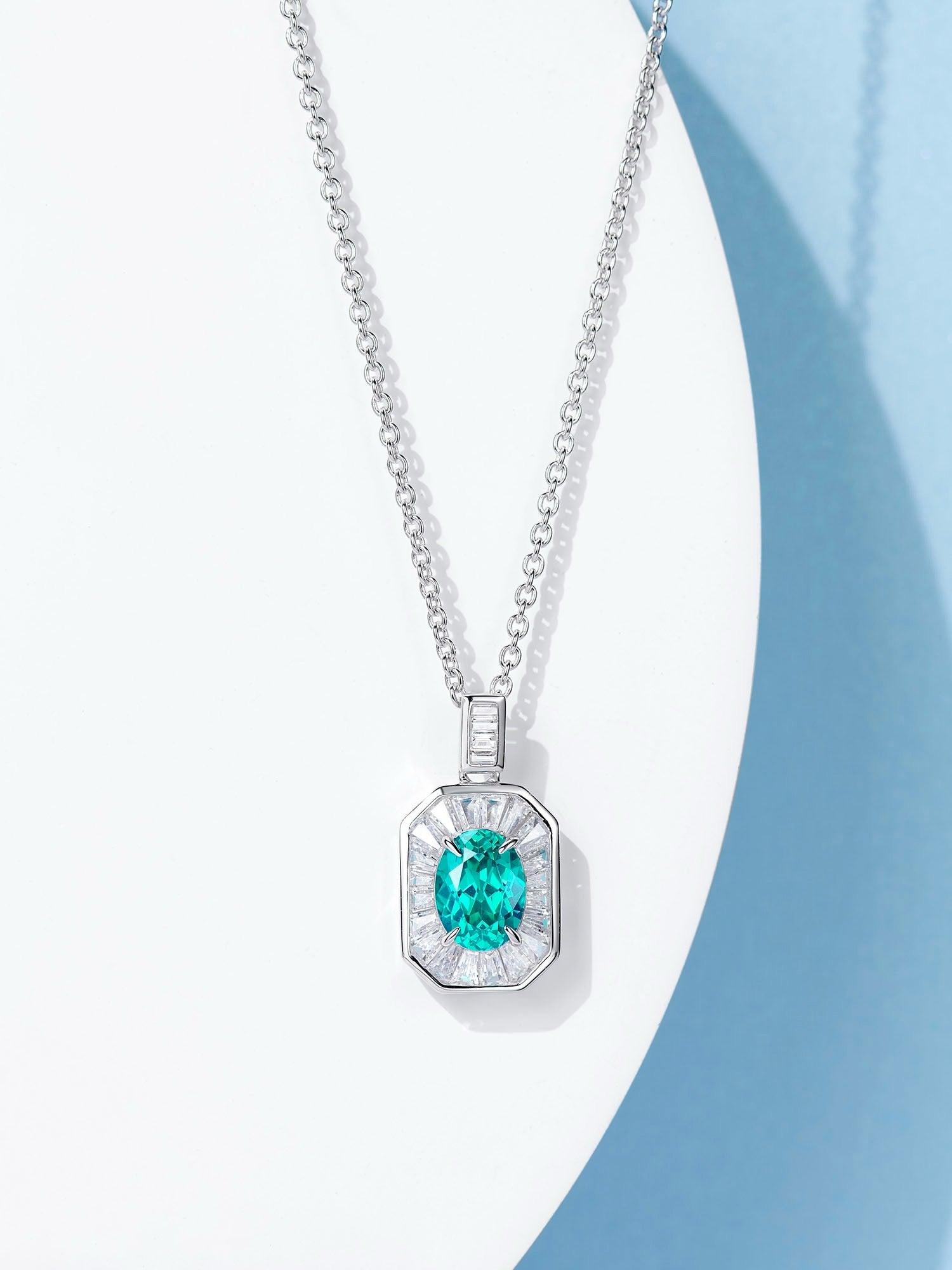 Radiant Teal Paraiba Tourmaline Pendant Necklace with Natural Zircon Accents