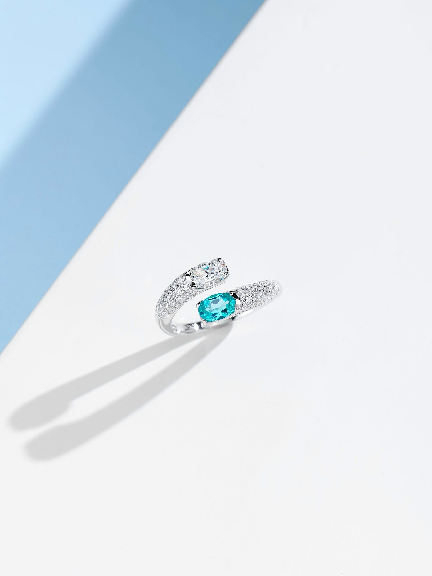 Captivating Paraiba Tourmaline and Zircon Open Ring