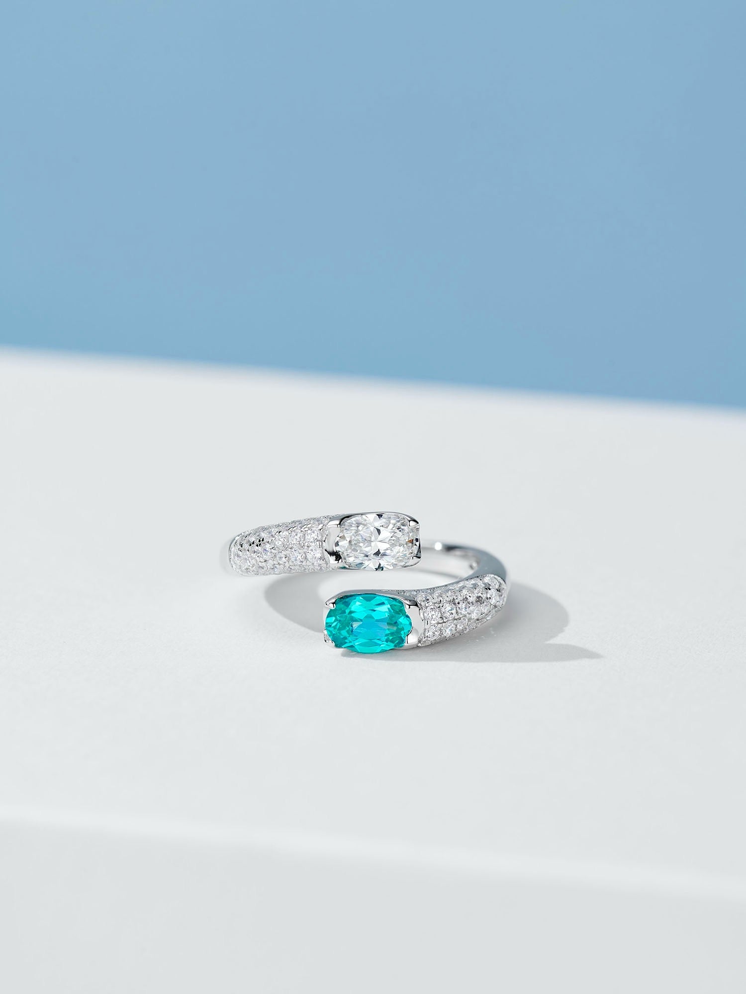 Captivating Paraiba Tourmaline and Zircon Open Ring