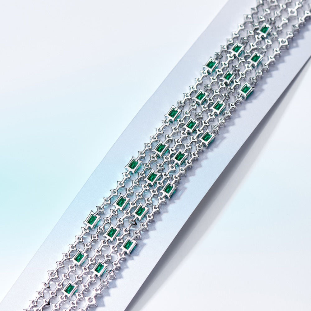 Emerald Elegance Bracelet: Luxurious Green Tourmaline and Zircon in Gold-Plated Silver