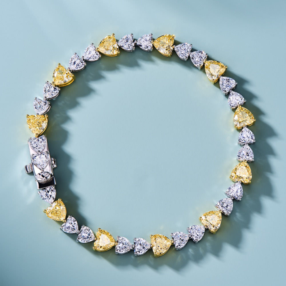 Golden Hearts Bracelet: Dual-Toned Heart-Shaped  Zirconia in Gold-Plated Silver