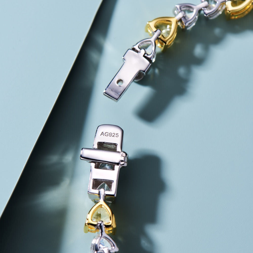 Golden Hearts Bracelet: Dual-Toned Heart-Shaped  Zirconia in Gold-Plated Silver