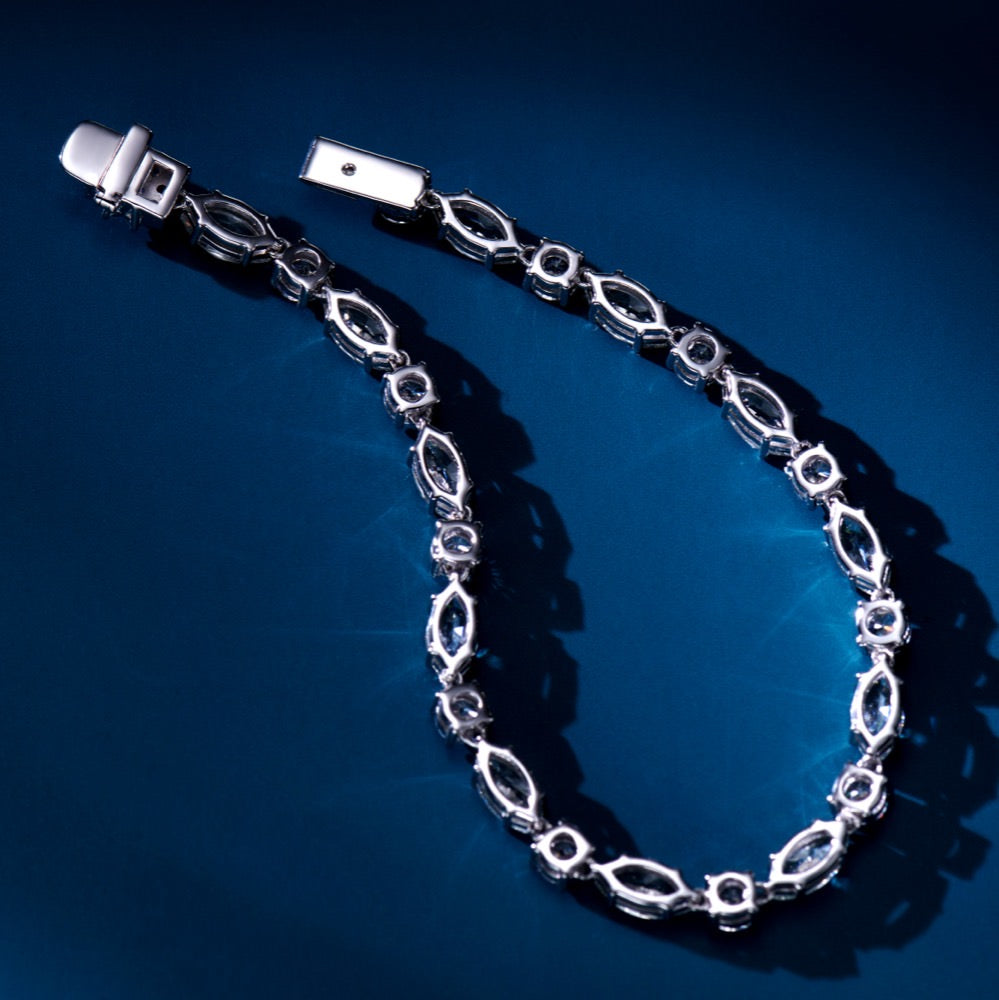 Timeless Elegance Bracelet: Silver-Gold Plated with Round and Marquise Natural Zircon