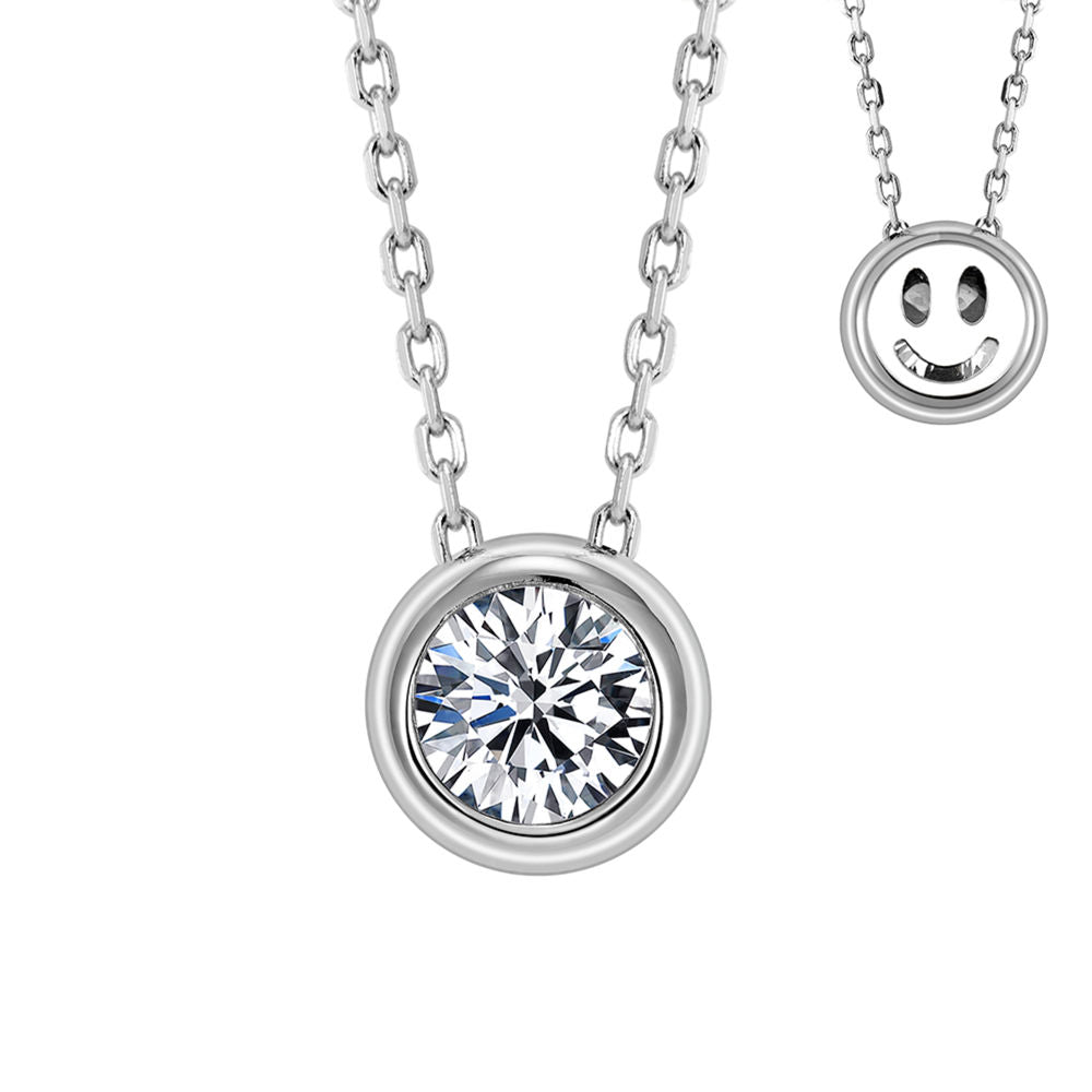 Smiley Face 0.60CT Pendant Necklace, Cubic Zirconia Gold Plated Sterling Silver, Daily Wear Gift