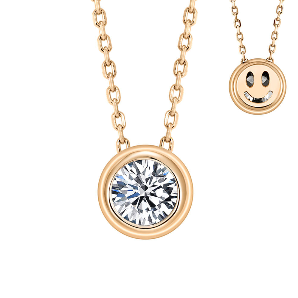 Smiley Face 0.60CT Pendant Necklace, Cubic Zirconia Gold Plated Sterling Silver, Daily Wear Gift