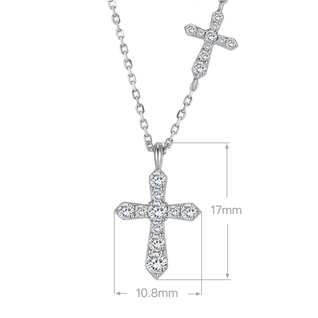 Double Cross Pendant Necklace, Cubic Zirconia 18K Gold or White Gold Plated Sterling Silver, Everyday Style Gift